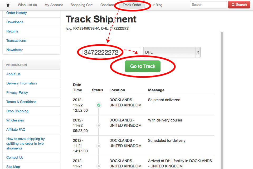 Track Package by using Tracking Number